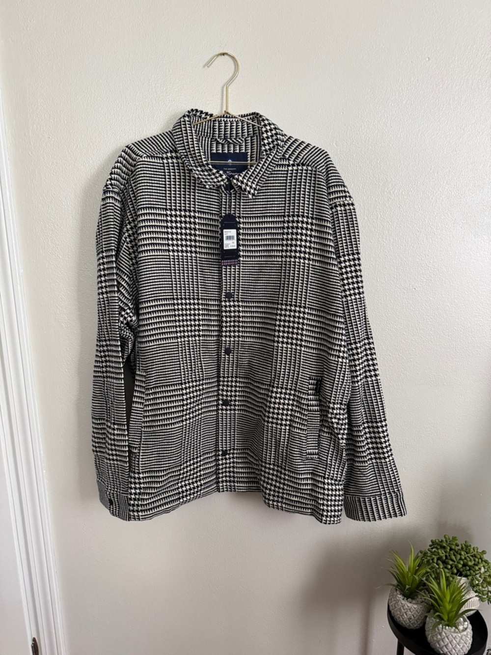 Men’s 2XL Ben Sherman Blue & White Houndstooth Button-Up Jacket NWT